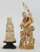 Two antique Chinese ivory figures: Late 19th/early 20th century. The taller fisherman measures 18.