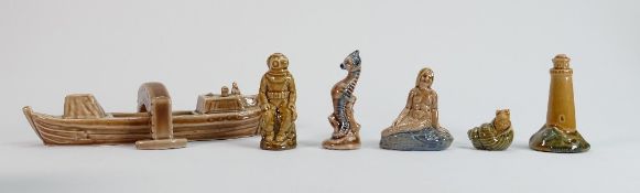 A collection of Wade Whimsies: Including mermaid, snail, lighthouse, seahorse, diver, barge and
