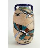 Amphora two handled vase decorated with birds: Height 35.5cm.