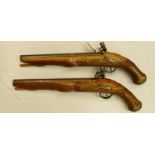 Pair of good reproduction long military flintlock pistols: Length 47cm. (2)