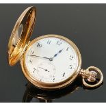 9ct gold half hunter pocket watch: engraved initials to rear of case, gross weight 97.5g.