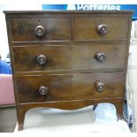 19th century Mahogany small chest of 4 drawers: On splayed bracket feet, width 78cm, height 78cm and