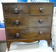 19th century Mahogany small chest of 4 drawers: On splayed bracket feet, width 78cm, height 78cm and