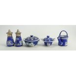 A collection of 19th and early 20th century Wedgwood dip blue miniatures including: Watering can,