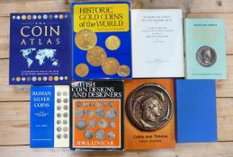 Collection of 8 x specialist coin books: The Coin Atlas, History of gold coins of the world, Roman