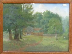 Philip Kilner oil on board rabbits in meadow: Signed lower right,