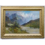 19th century oil on board of landscape scene with cottage by lake: Indistinctly signed, possibly T Y