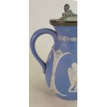 A collection of Wedgwood lidded items to include: Jugs, pots etc., all with silver plate or pewter