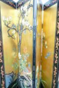 Large Chinese style lacquered decorated folding room screen: Decorated with foliage & birds of