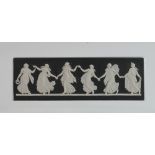 Wedgwood rectangular black and white dancing hours plaque: Framed in perspex, boxed, overall 19cm