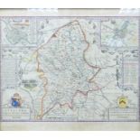 Antique John Speed coloured map of Stafford Countie and Towne: Double sided with text to rear, frame