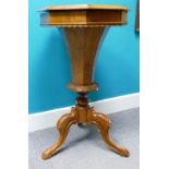 Victorian Walnut trumpet shaped sewing table: Measuring 44cm wide x 78cm high approx.