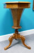 Victorian Walnut trumpet shaped sewing table: Measuring 44cm wide x 78cm high approx.