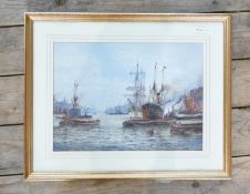 Frederick William Scarborough watercolour titled Woolwich Reach London: Signed F W Scarborough (1860