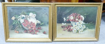 I Tomlinson (British C20th) Oils on Canvas with Still Life Scenes: canvas size 39cm x 49cm(2)