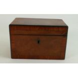 19th century Walnut veneered tea caddy: Crossbanded in Rosewood, and having original lids. 18cm x