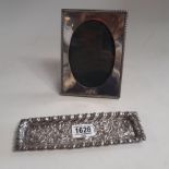 Silver ornate pen tray and Silver photo frame: tray 58g. (3)