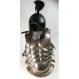 Steel muscled suit of armour and helmet: Back and breast plates plus Corinthian helmet with
