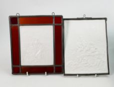 KPM lithophane 13cm x 11cm leaded amber stained glass border 19.5cm x 17cm overall: Together with