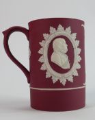 Wedgwood dip crimson tankard: Damage noted to cameos, height 14cm.