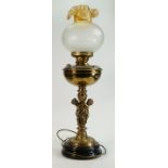 Large decorative brass Oil lamp: Electric conversion, featuring children playing to central