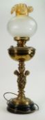 Large decorative brass Oil lamp: Electric conversion, featuring children playing to central