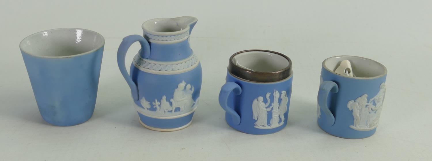 A collection of Wedgwood dip light blue miniatures items to include: Crested beaker, tankards & jug. - Image 3 of 4