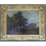 Oil on board possibly signed DD of Continental village scene: Measures 46cm x 61.5cm excl frame.