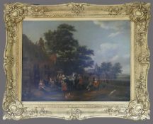 Oil on board possibly signed DD of Continental village scene: Measures 46cm x 61.5cm excl frame.