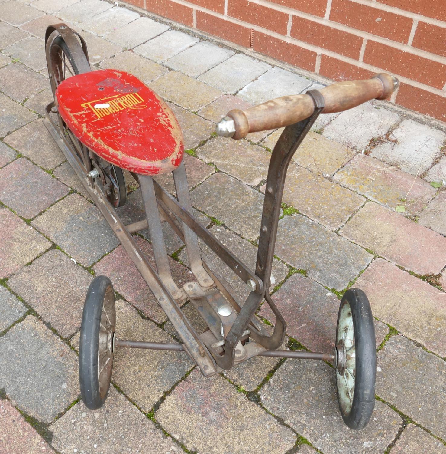 Antique Thunderbolt Childs Pump Irish Scooter Mail Cart Toy: 95cm in length, 2 replacement bolts