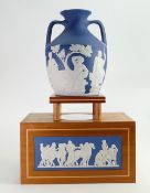 Wedgwood Saxon blue large Portland Vase: Stamped made in England KD OS, height of vase 27cm.