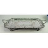 Large silver plated on copper serving tray: Measuring 68cm x 42cm appx.