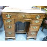 George III Walnut Kneehole desk: Width 87cm, depth 50cm and height 81cm.
