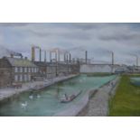 Oil on board local interest painting of Etruria Wedgwood Works signed Wakefield: 49cm x 75cm