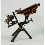 W. Watson & Son Model Fram Microscope: lacquered brass with ebonite stage, course & fine focus,