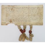 Richard II vellum document dated 1380: With three small seals (two are damaged)