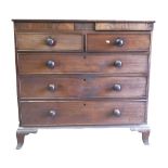 Inlaid Victorian chest of drawers: 2 over 3 in construction, with two secret drawers, bracket