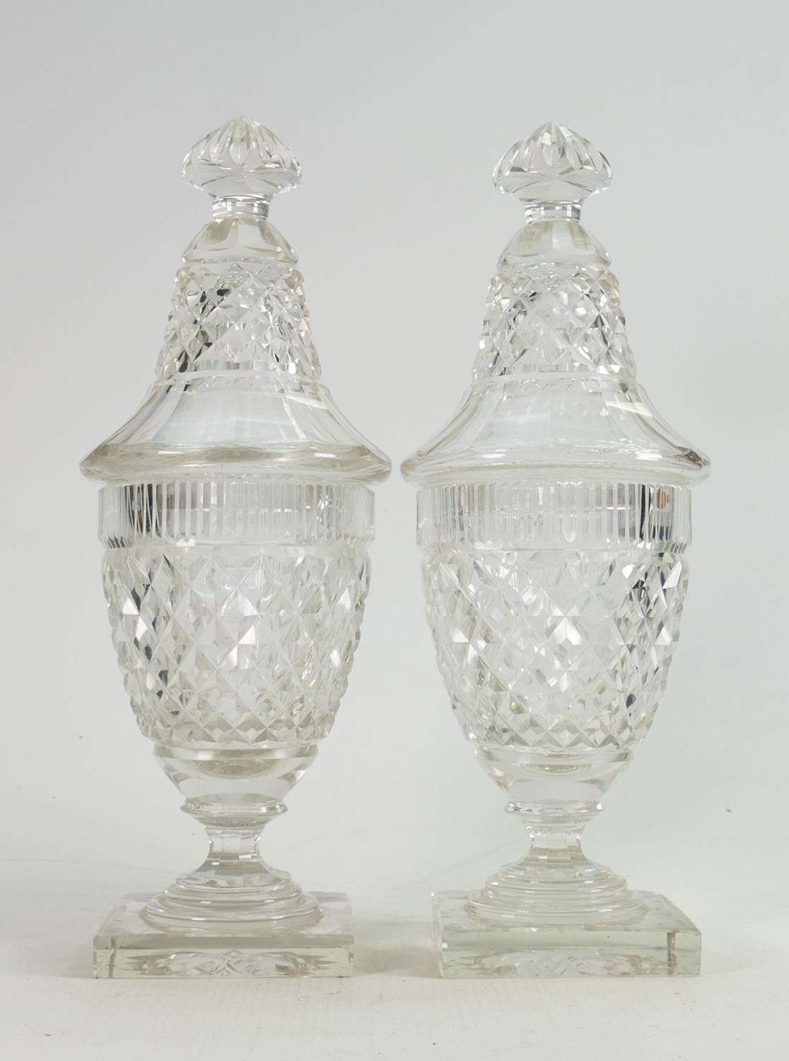 Quality antique cut glass Crystal pair of lidded vases: height 31cm. (2) - Image 3 of 3