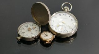 A collection of vintage watches: including 9ct gold ladies wristwatch, steel pocket watch and