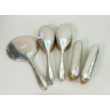 5 piece silver mirror & brush set: Hallmarked silver set comprising 1 mirror and 4 brushes, all