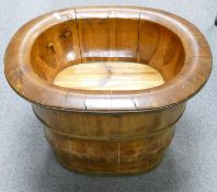 Chinese wooden rice barrel: Length 53cm and height 40cm.