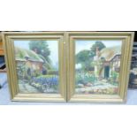 I Tomlinson (British C20th) Oils on Canvas with Cottage Scenes: canvas size 45cm x 35cm(2)