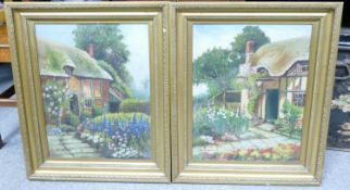 I Tomlinson (British C20th) Oils on Canvas with Cottage Scenes: canvas size 45cm x 35cm(2)