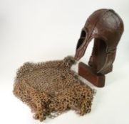 Early Armourer made Saxon type helmet: with old handmade stand and chainmail vest.