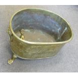19th century brass planter or log bin: Standing on paw feet, and measuring