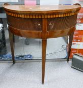 Demi lune George III Mahogany and Satinwood side table: With Tambour front, depth 42cm, width 79cm &