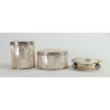 Oriental silver coloured metal and mother of pearl items: Tested as silver mounts, two boxes with