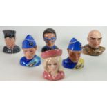 A set of six Beswick Thunderbirds busts: Comprising Lady Penelope 3337, Brains 3339, Scott Tracy