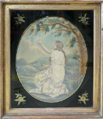 19th century gilt framed silk picture: Measuring 48cm x 41.5cm overall.