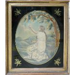 19th century gilt framed silk picture: Measuring 48cm x 41.5cm overall.